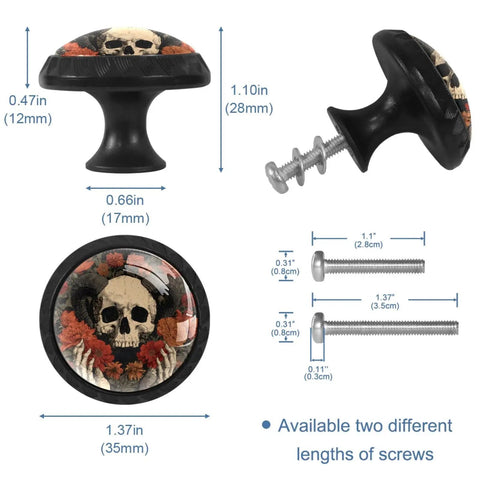 4 Pack Skeleton Flower Cabinet Knobs, 1.37 Inch Round Drawer Pulls For Kitchen Cabinets, Dressers, And Closets, Black Durable Hardware