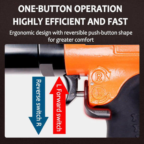 Close-up of Heavy-Duty Pneumatic Pulse Torque Wrench, Pistol Grip Air Impact Driver showing one-button reverse and forward switch design.