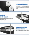 Hands Off Sailboat Rigging Tension Gauge For Wire Rope And Cable Fit In Three Thirty-Second Inch, One Eighth Inch, And Five Thirty-Second Inch Sizes, Eight Hundred Pound Rating, Accurate Tool To Prevent Over Tightening And Under Tightening, black tension gauge with nylon spools and cable scale
