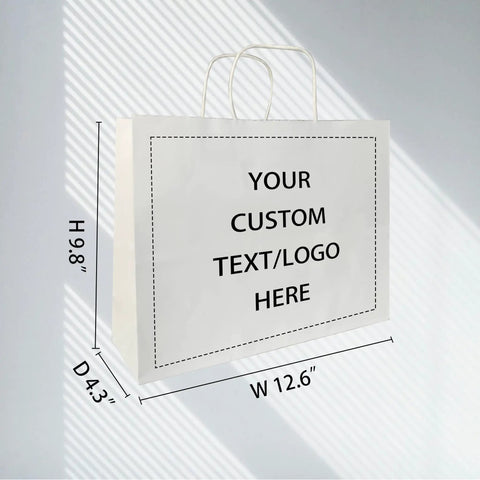 Logo Ready Printed Kraft Paper Bags 100 Pack With Handles 12.6 X 4.3 X 9.8 Inches Brown Gift Bags For Branding Your Biz