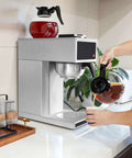 12 Cup Commercial Coffee Maker With Dual Warmers For Offices And Break Rooms - Pourover Stainless Steel Brewer in use