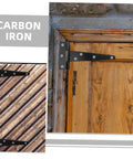 Eight Piece 5 Inch Black Galvanized T Shaped Door Hinges for wood cabinets and small interior doors, showing hinge on wood surface.