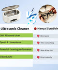 Comparison of Heavy Duty Portable Ultrasonic Jewelry And Eyeglasses Cleaner Featuring A Slick Stainless Steel Tank vs Manual Scrubbing.