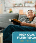 Top Rated NanoProtect HEPA and Activated Carbon Filter Replacement Set beside grandfather and grandson on sofa