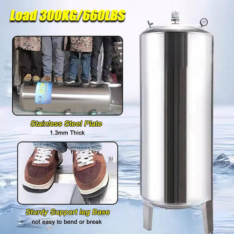 Vertical Stainless Steel Water Pressure Tank for Home and Garden Use with 60L to 300L Capacity, showing durability test.