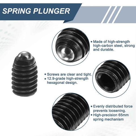 Kickass Grip 10 Pack M4 Thread Ball Plungers High Carbon Steel Hex Socket Spring Loaded Heavy Duty Pro Grade Hardware for Pneumatic Systems and Smooth Lubrication Runs featuring detailed close-up views.