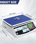 Hochleistungs-Zählwaage mit 30 kg (66 lb) Tragkraft und einer Genauigkeit von 0,1 g; digitale Inventurwaage mit Anzeige dimensions Schrauben.