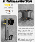 Installation instructions for No Sweat Heavy Duty Wall Mount J Hook Stand For J1772 EV Chargers with wall anchors and screws.
