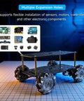 68mm Mecanum Wheel 4WD Robot Car Chassis With Omnidirectional Wheels Aluminum Alloy Frame TT Motors Perfect for Arduino Microbit Raspberry Pi Jetson Robotic Projects and Moving Platforms shown with expansion components