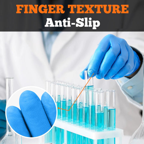 TitanFlex nitrile exam gloves, blue, large, 6-mil; used in lab handling test tubes