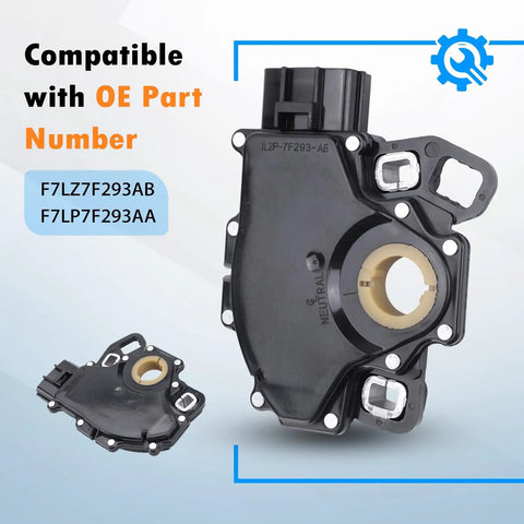Premium Neutral Safety Switch For Ford F150 E250 Expedition Replaces OE 1L2Z7F293AA showing heat resistant housing and connectors.