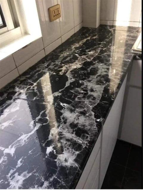 Black Marble Peel And Stick Wallpaper For Countertops And Backsplashes Self Adhesive Vinyl Wrap Removable Shelf Liner covering kitchen countertop