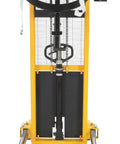 Heavy Duty Steel Drum Lifter Rotator Transporter Rugged 550 Lb Capacity For 55 Gallon Barrels shown from front with black and yellow finish.