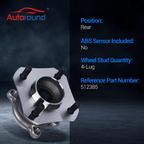Rear Wheel Bearing And Hub Assembly For 2007 2012 Nissan Sentra L4 2.0L Non ABS 4 Lug, Fits Rear Left And Right Sides