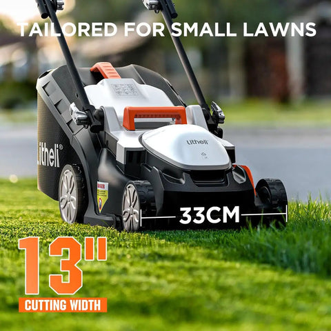 Cordless 13 Inch Electric Lawn Mower With 20V Battery Included Ultra Lightweight Walk Behind Lawn Tool For Garden Yard And Farm 5 Height Adjustments 3400 RPM Cutting Mows Up To 1300 Sq Ft Per Charge, 13-inch cutting width