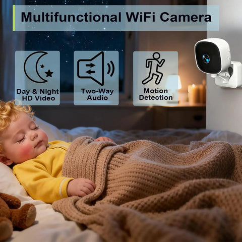 Indoor 2K HD WiFi Security Camera For Home Use With Phone App Two Way Audio Night Vision And 24 7 SD Card Storage Pet Baby Monitor