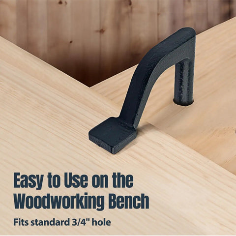 8 Inch Bench Holdfast Clamps for Three-Quarter Inch Bench Dog Holes and MFT Tables on wooden workbench