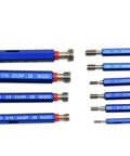 Ten Piece Thread Plug Gauge Set Double End Go And No Go 2B ANSI Precision Tooling With Taper Lock Design shown in set