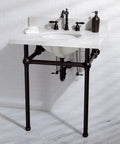 Heritage Widespread Lavatory Faucet With Solid Brass Construction And Metal Lever Handle in bathroom, oil rubbed bronze finish