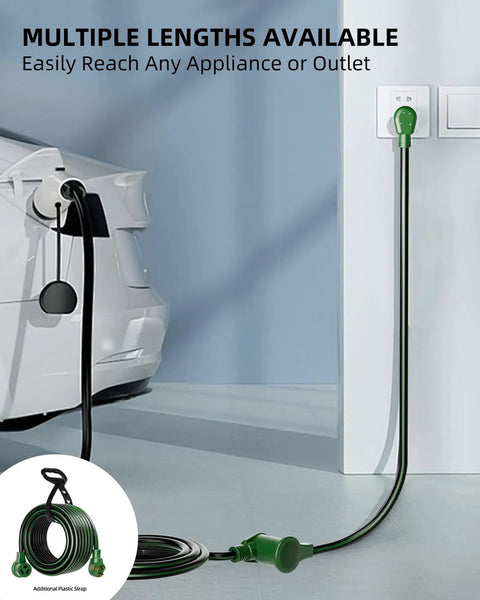 Straightforward Heavy Duty 30 Amp Ev Extension Cord That Juices Up Your Level 2 Charger Or Dryer Outlet Without Breaking A Sweat, 10 Foot Nema 10-30 Plug To Socket, Waterproof 10 Gauge Copper, EtL Approved connected to an outlet.