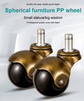 Solid Brass Ball Caster Wheels With Tight Locking Brake Four Pack Heavy Duty Polyurethane Rubber Treads on furniture.
