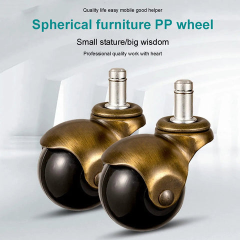 Solid Brass Ball Caster Wheels With Tight Locking Brake Four Pack Heavy Duty Polyurethane Rubber Treads on furniture.
