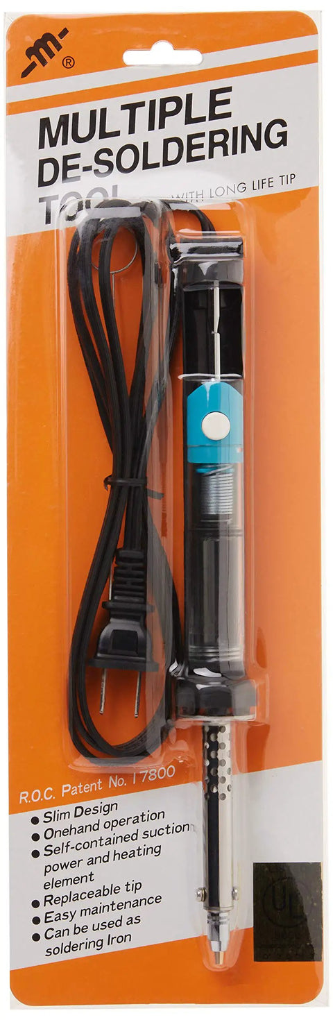 Electric Desolder Pump For Solder Removal With 30 Watt Vacuum Quick Heat Up 120V 60Hz packaging close-up