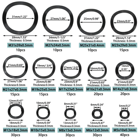 290 Piece Pack Black Manganese Steel Wave Spring Washers Set M5 Through M31 For Electrical Connections In Home And Commercial Appliances Durable Ready To Use Kit For Pros And DIYers, assorted sizes