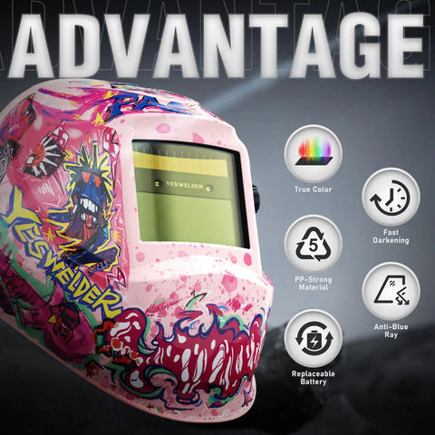 Auto Darkening Welding Helmet With Blue Light Blocking Lens And True Color View Solar Powered Hood With Two Arc Sensors