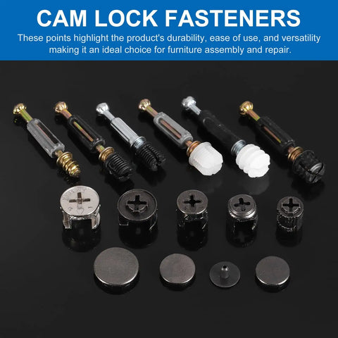 Heavy Duty Cam Lock Furniture Connectors Kit With M6 X 40mm Zinc Dowel Bolts And Snug Caps for cabinet assembly tools.