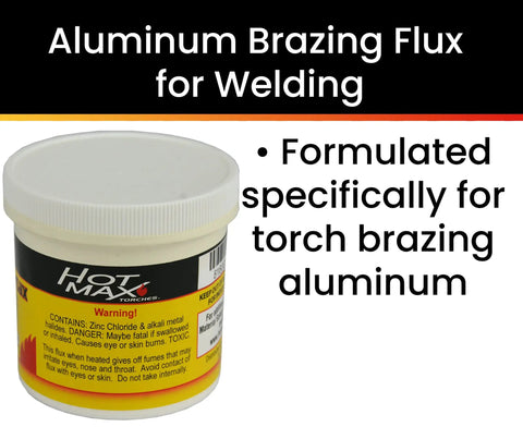 Aluminum Brazing Flux Torch Welding Zinc Chloride Totally Great for 4047 4043 1100 Brazing Filler Alloys, jar label close-up