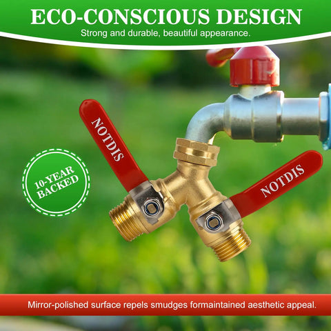 Heavy Duty Brass Hose Splitter Two Way With Full Flow Y Valve And 304 Stainless Steel Long Handle For Outdoor Garden Watering No Fuss Leak Proof Three Quarter Inch GHT Threads, brass splitter