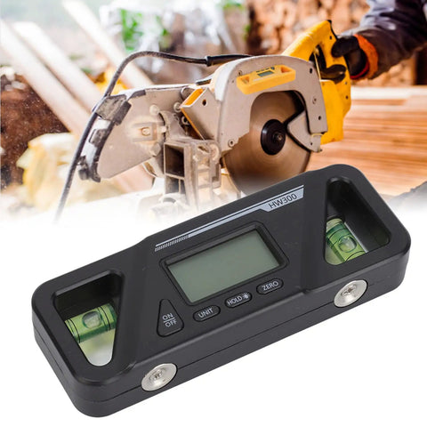 Dead Nuts Accurate Digital Level With Rock Solid Magnetic Base And Bright Lcd Screen And Precision Inclinometer And Angle Finder Tool For Woodworking And Auto Shop Jobs, close-up view with LCD display and magnetic base.