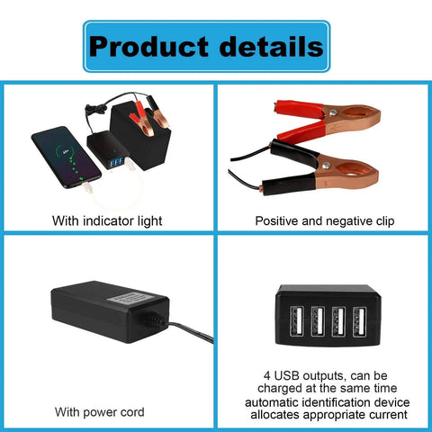 4 Port 5V USB Car DC Converter Charger 8A Buck Regulator With Battery Clip For 12V And 24V Systems Auto Detect Charging