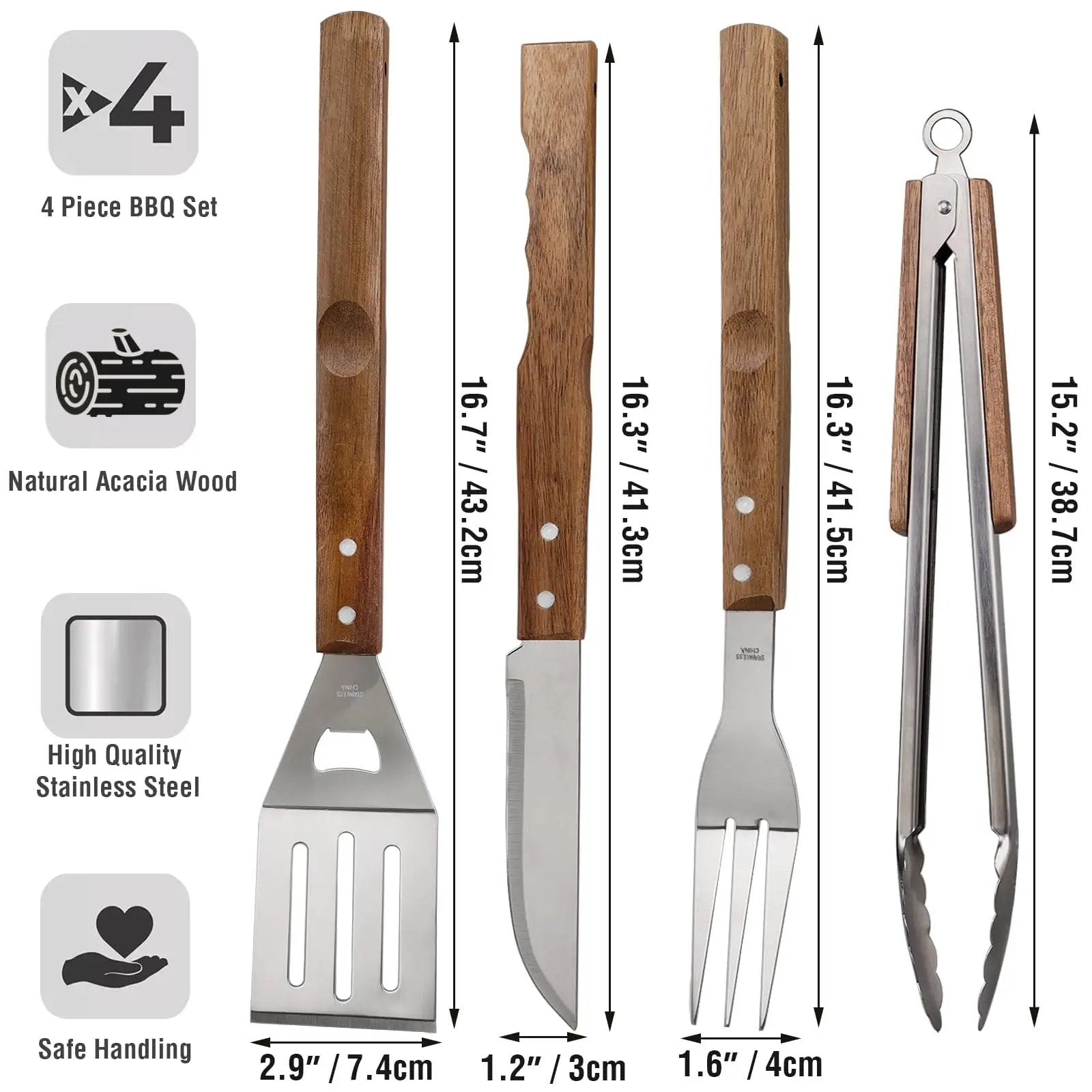 Stainless Steel BBQ Grill Tools Set for Backyard Fun ✓