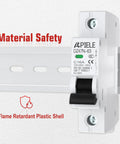 Heavy Duty 10 Amp Single Pole AC Miniature Circuit Breaker 120 240V DIN Rail Mount with flame retardant plastic shell.