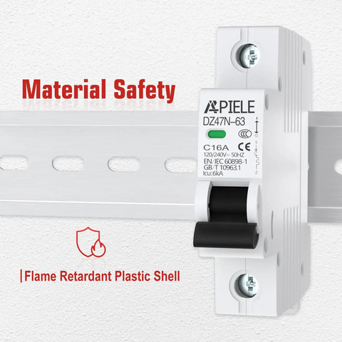 Heavy Duty 10 Amp Single Pole AC Miniature Circuit Breaker 120 240V DIN Rail Mount with flame retardant plastic shell.