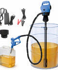 No Sweat Electric Drum Pump For 55 Gallon Barrels With Dual 120V AC And 12V DC Power 5 GPM Rapid Extract with hose and attachments.