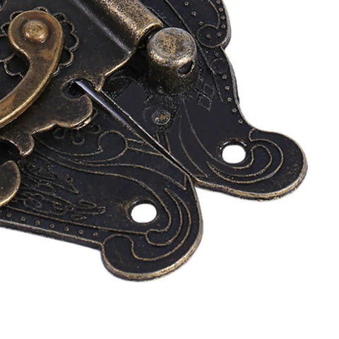 Close-up of 2 Piece Vintage Buckle Latch Zinc Alloy Jewelry Box Latch Hasp With Antique Bronze Finish for wooden chest repair.