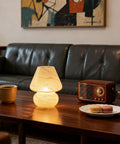 Cordless Mushroom Lamp With Battery Power And Timer, Portable Table Light With Warm White LED Bulb, Vintage Nebula Design on table