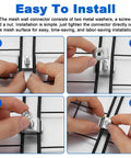 Hands installing galvanized wire connector clips with metal washers on mesh panel, Heavy Duty Wall Cable Tray Holder.