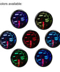 Front view of 52mm Water Temperature Gauge With 7 Color LED Backlit Tint Lens, 2 Inch Dial, Reads 100 to 300 Fahrenheit in multiple colors.
