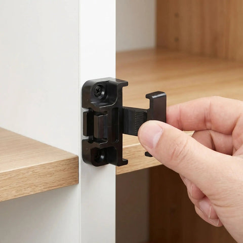 Push On Quick Fitting Furniture Panel Clips 12 Pcs, one hand connector attached to cabinet panel for tool-free assembly