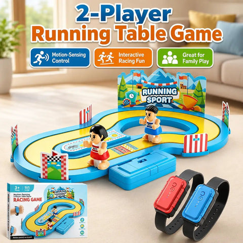 Table Top Running Race Game Toy With Multipurpose Track Motion For Kids And Fam Two Player Interactive Party Game Wireless Design Green A Tabletop Friendly For Easy Setup And Fam Game Night Favorite. Blue plastic tabletop running race game with two wristbands and box shown
