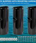Heavy Duty Dock Bumper Fenders To Knock Out Dock Rash, Durable Inflatable Edge Guards For Boat Sides, Top Shelf Black Marine Waterline Protectors, 3 Pack Ready with mounting hardware and screws.