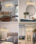 Three Light Sleek Brushed Nickel Bathroom Vanity Light with Clear Glass Shades in living room, bathroom, kitchen, and bedroom
