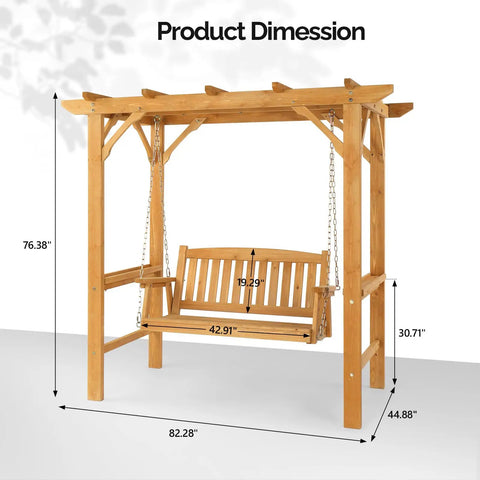 4 Ft Heavy Duty Wooden Porch Swing With Stand For Outdoor Patio And Garden Waterproof Archway Swing Set Weatherproof Outdoor Swing Chair With Frame dimensions