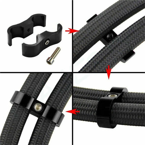 Top Tier 12 Piece Billet Aluminum Fuel Line Clamp Set With AN4 AN6 AN8 AN10 AN12 Hose Separators And Wire Kits For Serious Street Rides And Drag Racing Builds That Need Reliable Grip And Smooth Style black fuel hose clamp on braided line
