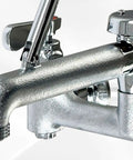 Close-up of NSF Wall-Mounted Mop Sink Faucet, 8" Adjustable Centers, 6-1/2" Spout, Heavy Cast Spout with Pail Hook, BXF-S001