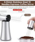 Espresso Distribution Tool With 10 Needle 0.35mm Precision Stirrer For Even Extraction Pro Barista Gear shown in use.
